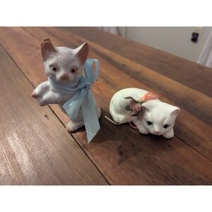 2 Vintage Glass & Ceramic Cat Figurines